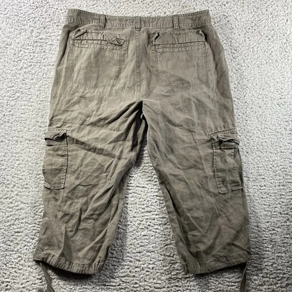 Banana Republic Womens Size 12 Olive Green 100% Linen Slouchy Cargo Crop Pants